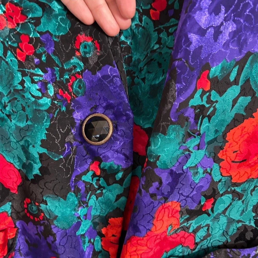 Vintage 80s Abstract Floral Blazer, Jewel‎ Tone Statement Jacket